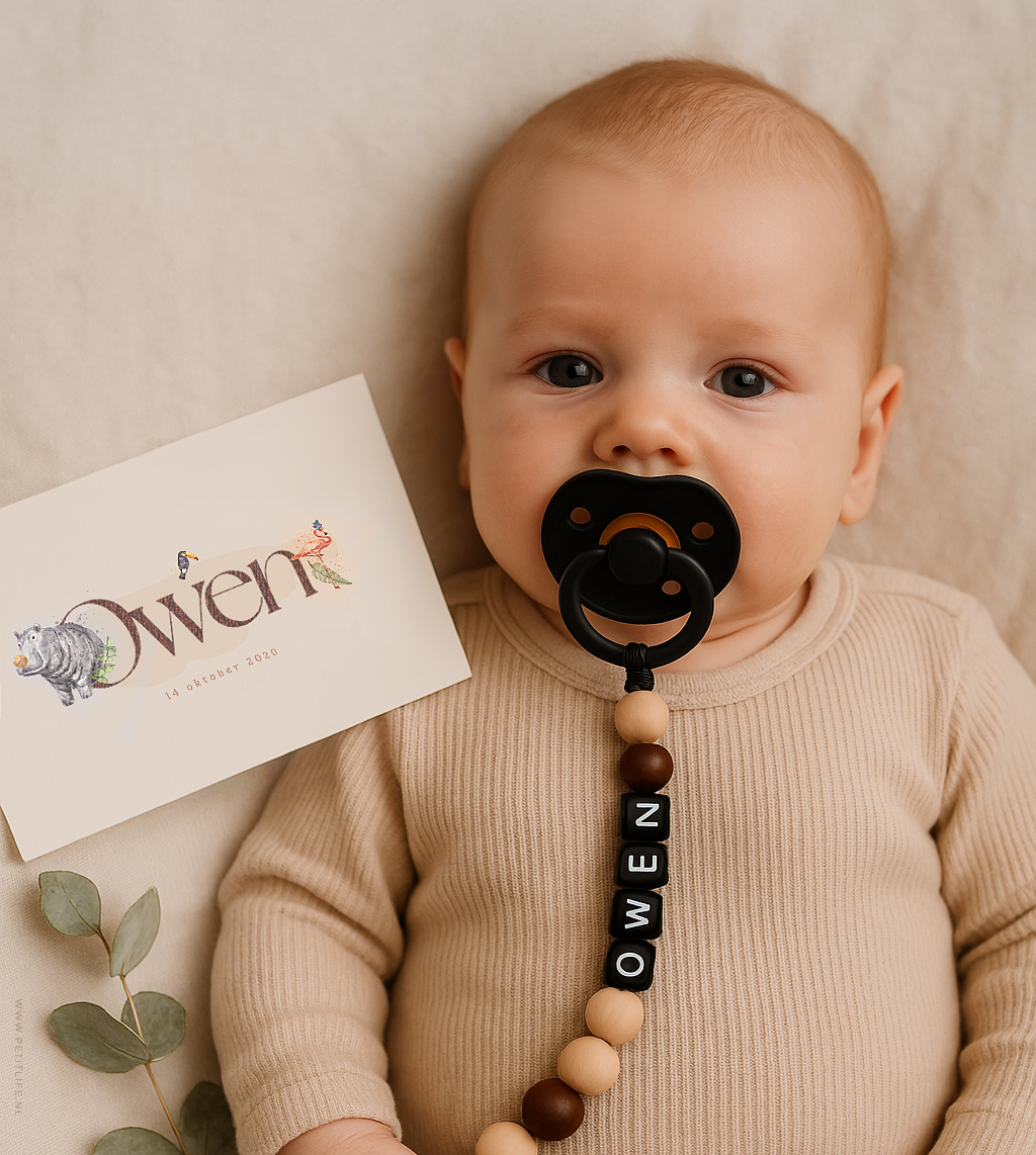 Petit Life Gepersonaliseerd Speenkoord Owen - Geboortekaartje Actie
